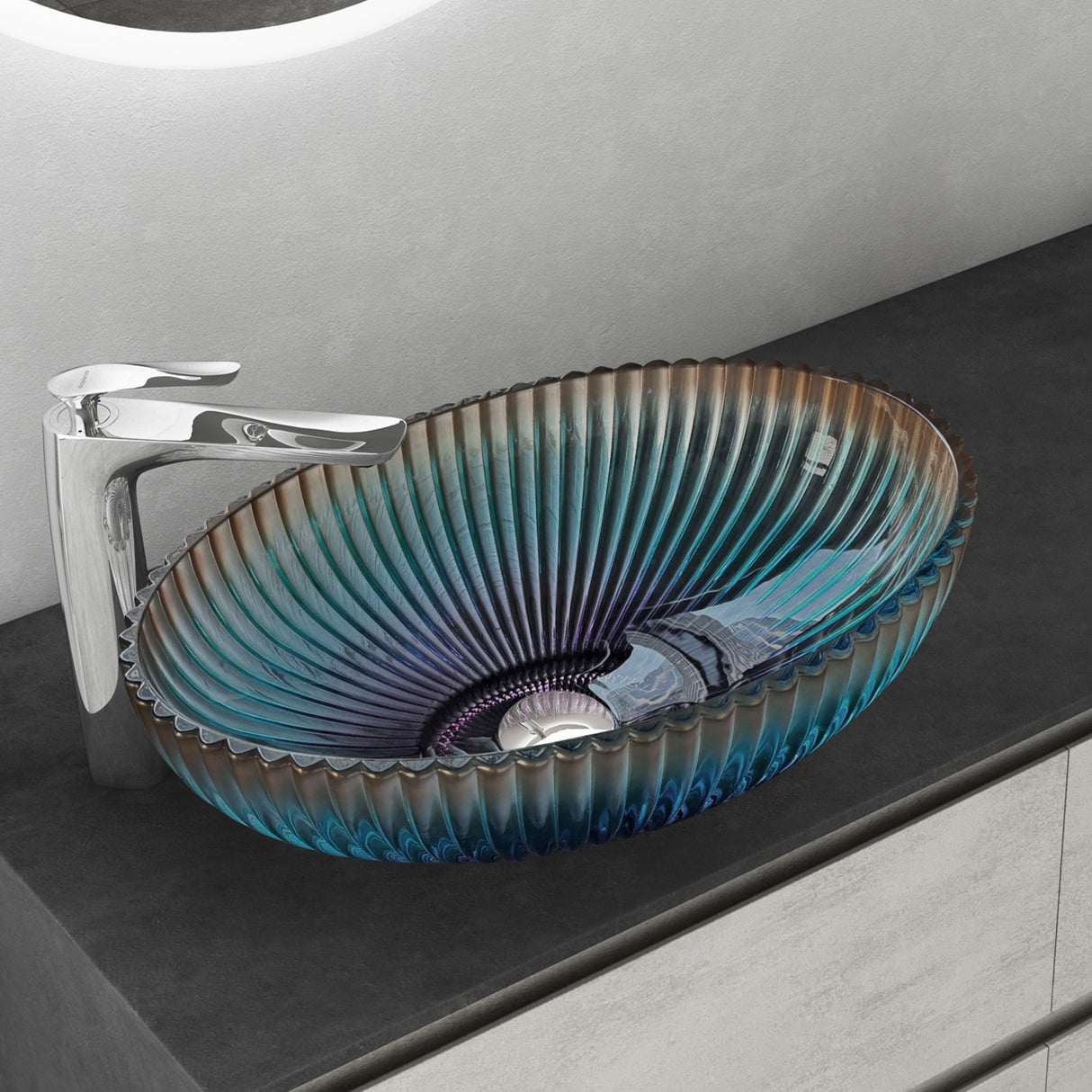 glasvilla Lavabo da Appoggio in Vetro Lavandino Bagno da Appoggio in Vetro Ovale