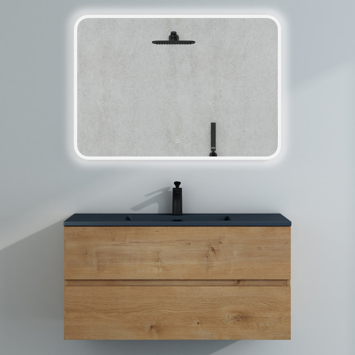 glasvilla Badmöbel-Set Waschtisch mit Unterschrank Mineralguss Waschbecken in Anthrazit Waschbeckenunterschrank  2-Schubladen Soft-Close Aqualis