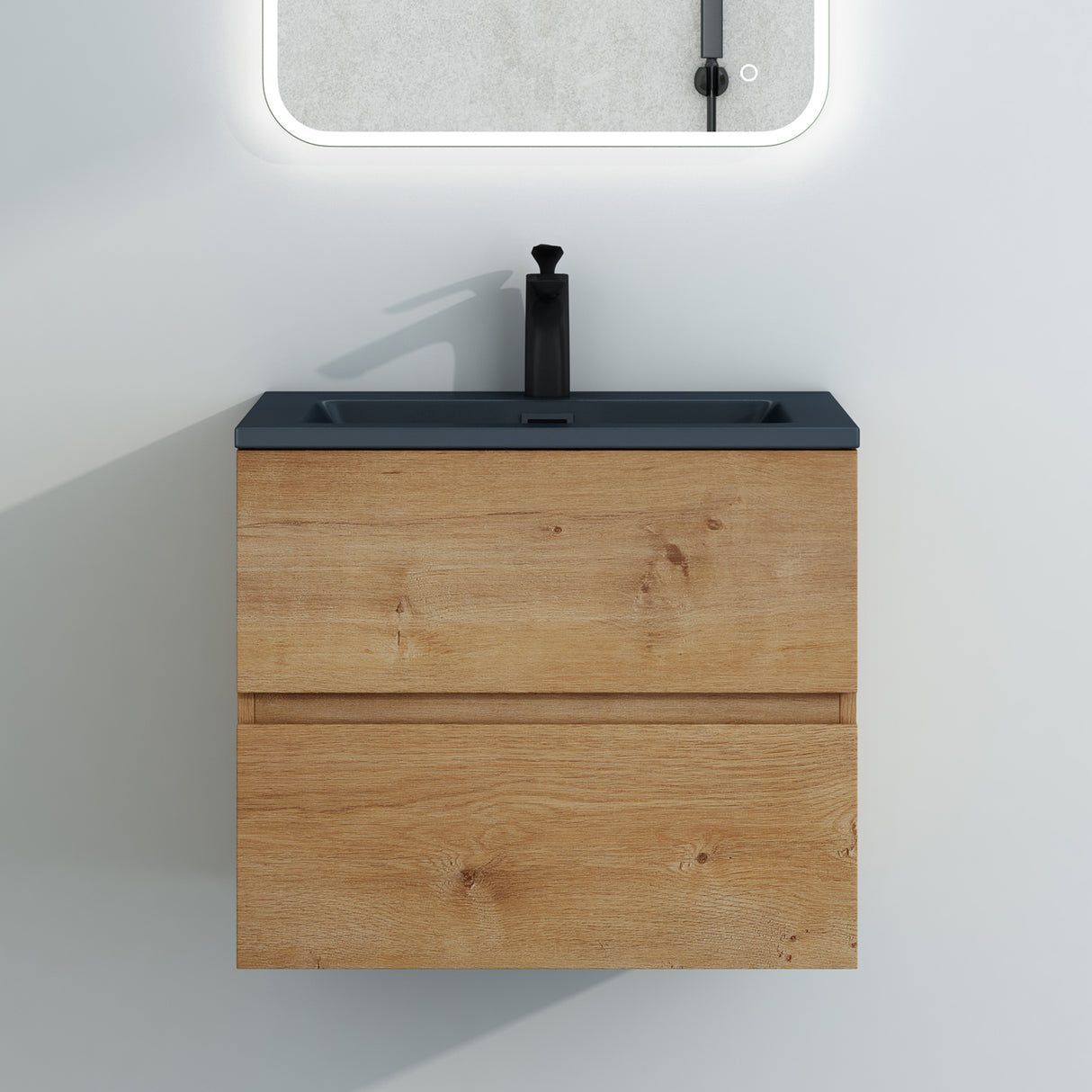 glasvilla Badmöbel-Set Waschtisch mit Unterschrank Mineralguss Waschbecken in Anthrazit Waschbeckenunterschrank  2-Schubladen Soft-Close Aqualis