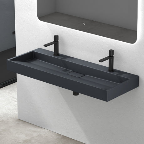 glasvilla Waschbecken Aufsatzwaschbecken Hängewaschbecken Hängewaschtisch inkl. Ablaufgarnitur Mineralguss Rechteckig Waschplatz col19