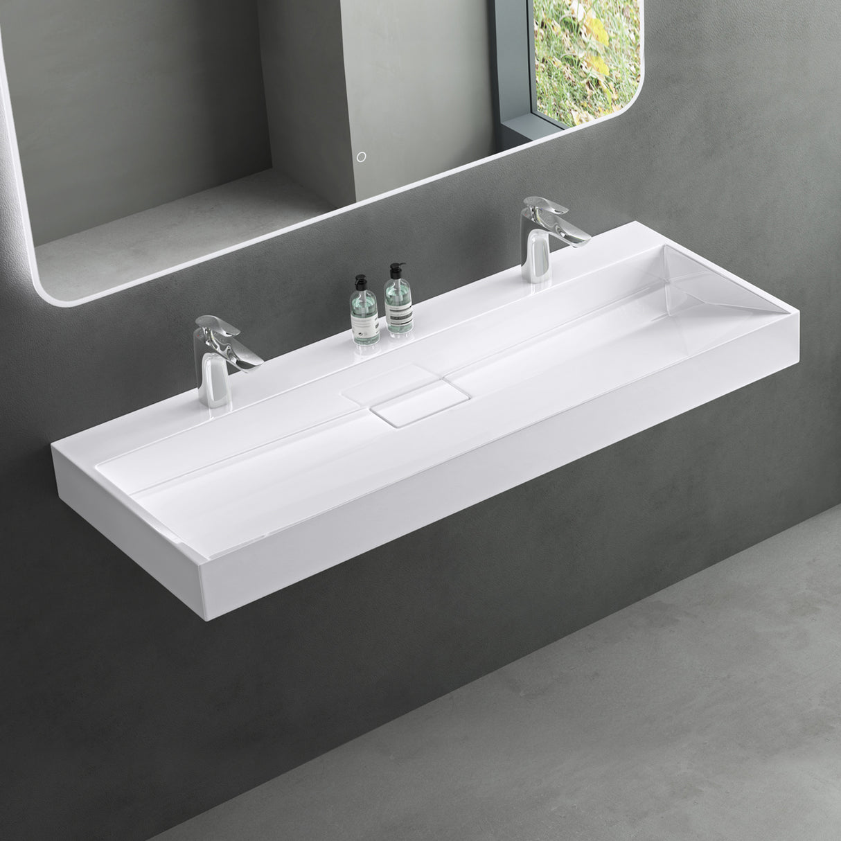 lavabo Glasvilla, lavabo à poser, lavabo suspendu, meuble vasque suspendu avec bonde, en fonte minérale, zone de vasque rectangulaire col19