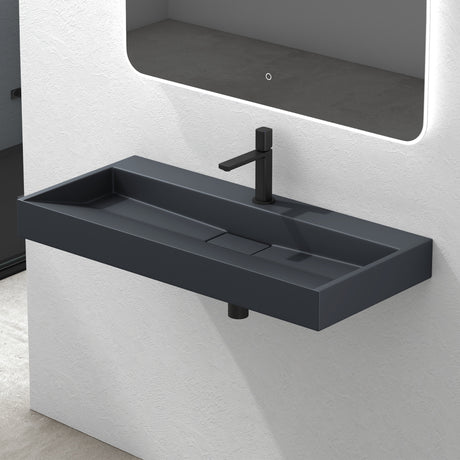 glasvilla Waschbecken Aufsatzwaschbecken Hängewaschbecken Hängewaschtisch inkl. Ablaufgarnitur Mineralguss Rechteckig Waschplatz col19