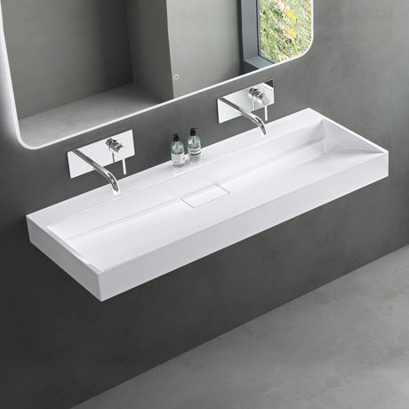 glasvilla Waschbecken Aufsatzwaschbecken Hängewaschbecken Hängewaschtisch inkl. Ablaufgarnitur Mineralguss Rechteckig Waschplatz col19