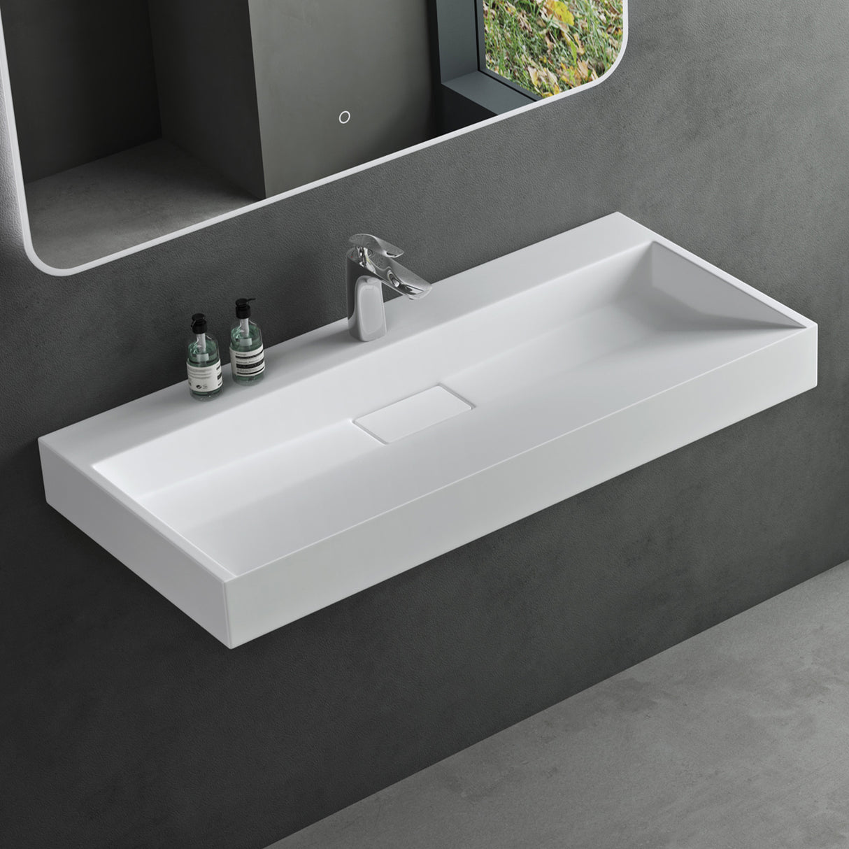 lavabo Glasvilla, lavabo à poser, lavabo suspendu, meuble vasque suspendu avec bonde, en fonte minérale, zone de vasque rectangulaire col19