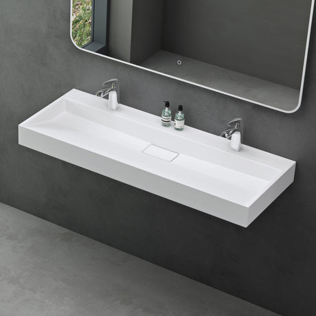 glasvilla Waschbecken Aufsatzwaschbecken Hängewaschbecken Hängewaschtisch inkl. Ablaufgarnitur Mineralguss Rechteckig Waschplatz col19