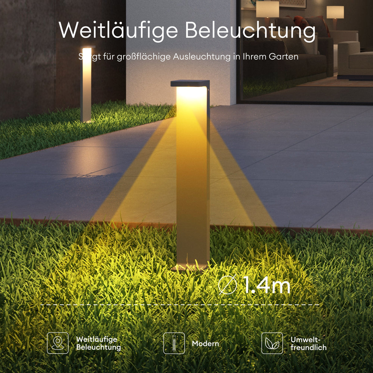 glasvilla Außenleuchte 10x6x60cm IP65 Wegeleuchte Außen | Pollerleuchte für Garten, 3000K Stehlampe Gartenlampe | Außenlampe Standleuchte 6W LumaTorch