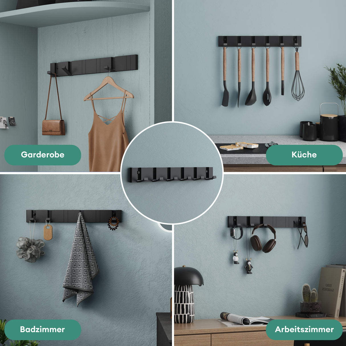 glasvilla Wandgarderobe Wandhaken aus Aluminium Garderobe mit klappbaren Haken Garderobenleiste Garderobenhaken Kleiderhaken