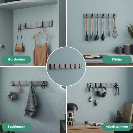 glasvilla Wandgarderobe Wandhaken aus Aluminium Garderobe mit klappbaren Haken Garderobenleiste Garderobenhaken Kleiderhaken