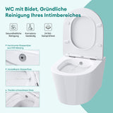 glasvilla Hänge WC Toilette Wand-WC Spülrandlos Weiß aus Keramik Wandmontage mit Absenkautomatik Aachen601