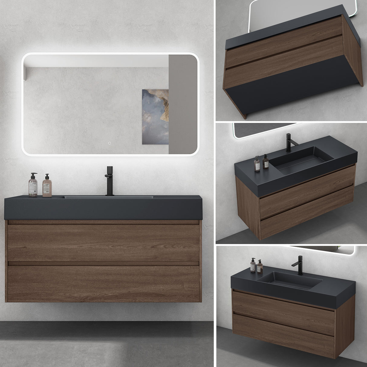 glasvilla Badmöbel Set Badezimmermöbel 120cm Waschbecken Waschtisch mit Unterschrank Deep