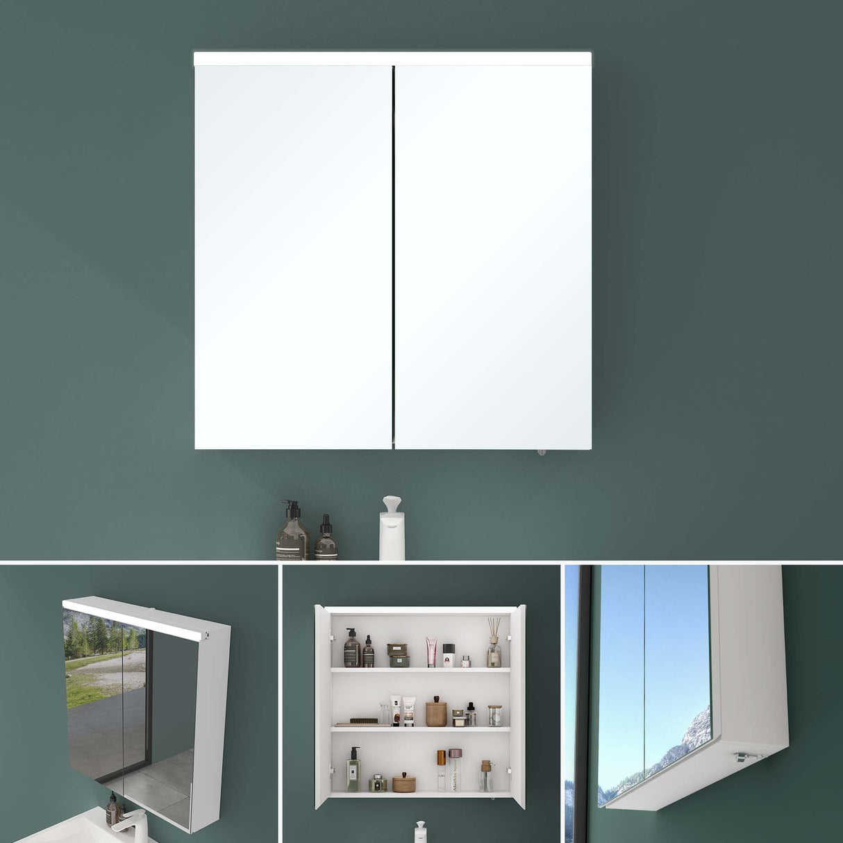 glasvilla Spiegelschrank Bad mit LED Beleuchtung Badezimmerschrank Hängeschrank Badezimmerspiegel Spiegelschrank-03