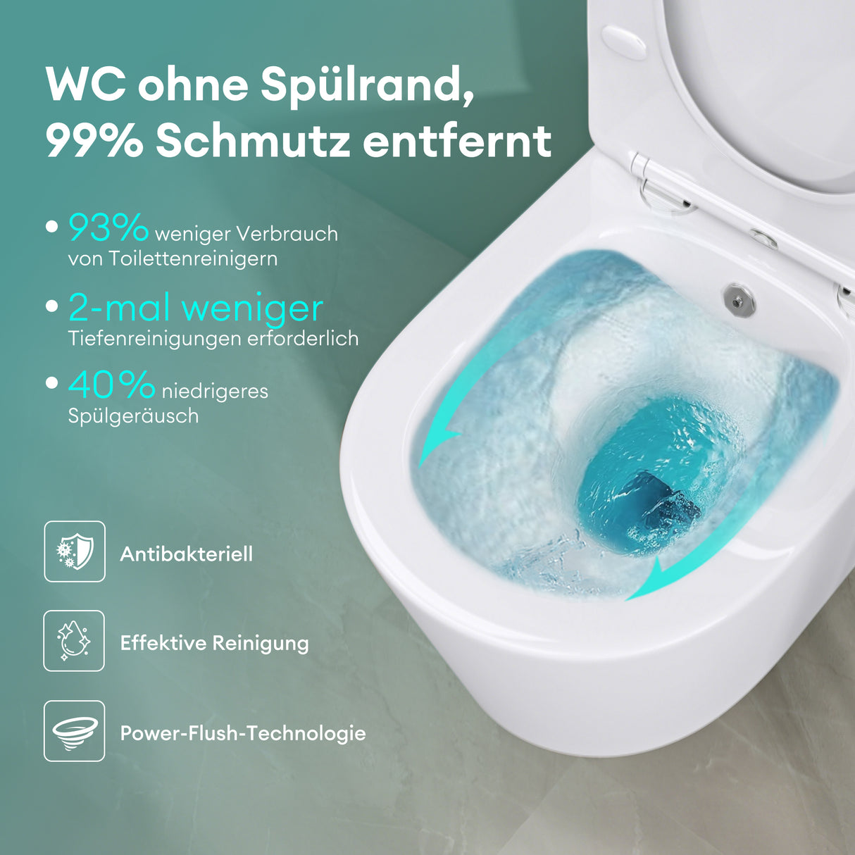 glasvilla Hänge WC Toilette Wand-WC Spülrandlos Weiß aus Keramik Wandmontage mit Absenkautomatik Aachen601