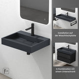 lavabo Glasvilla, lavabo à poser, lavabo suspendu, meuble vasque suspendu avec bonde, en fonte minérale, zone de vasque rectangulaire col19