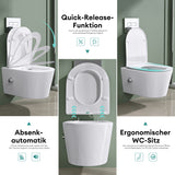glasvilla Hänge WC Toilette Wand-WC Spülrandlos Weiß aus Keramik Wandmontage mit Absenkautomatik Aachen601