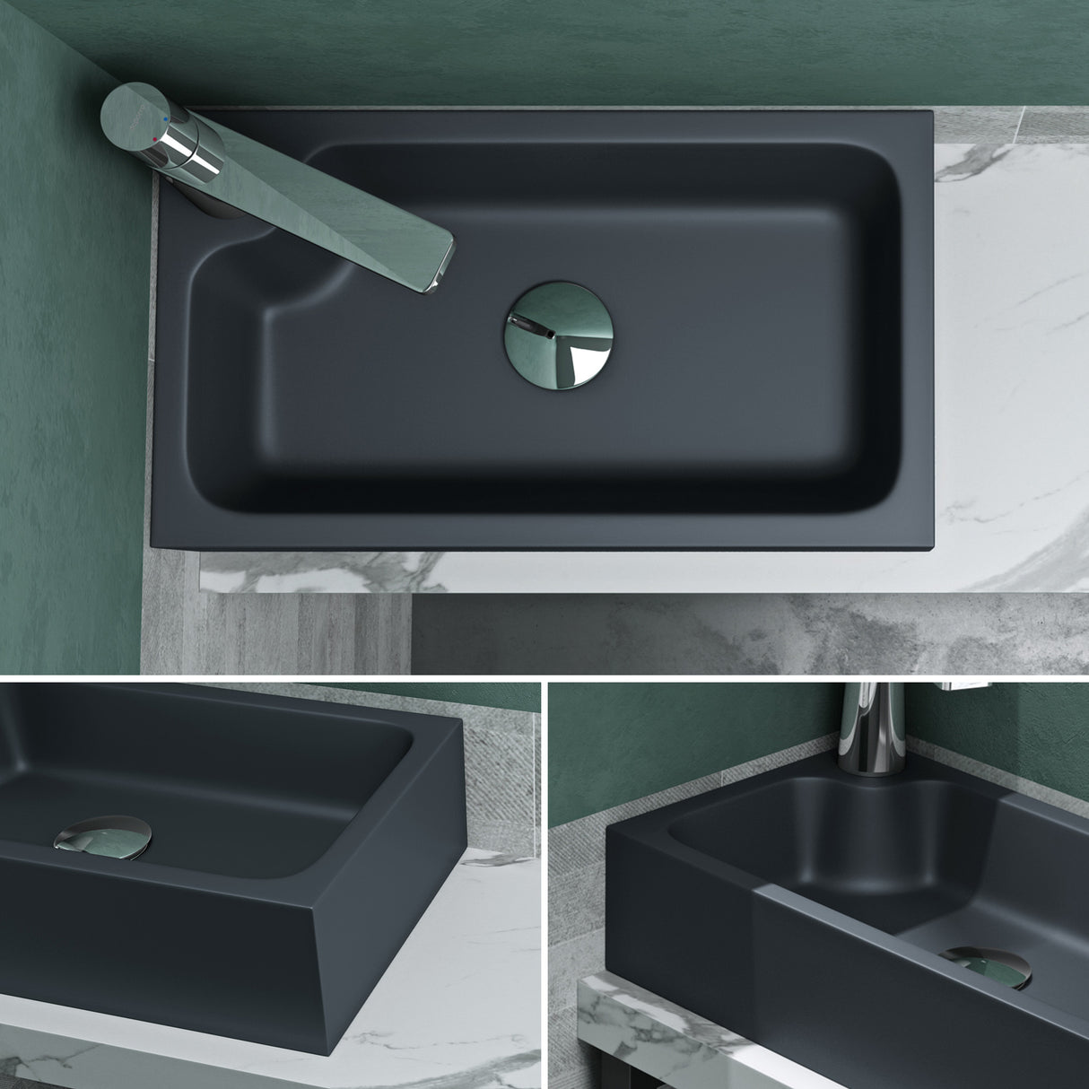 glasvilla Waschbecken Gäste WC Aufsatzwaschbecken mit Hahnloch 46x26x11cm Mineralguss Eckig Klein Waschschale Waschplatz Colossum101
