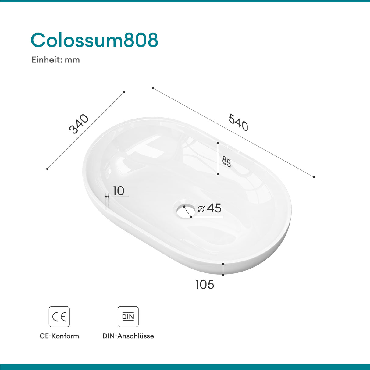 glasvilla Lavabo da Appoggio da Marmo Fuso Lavandino Bagno da Appoggio Colossum808