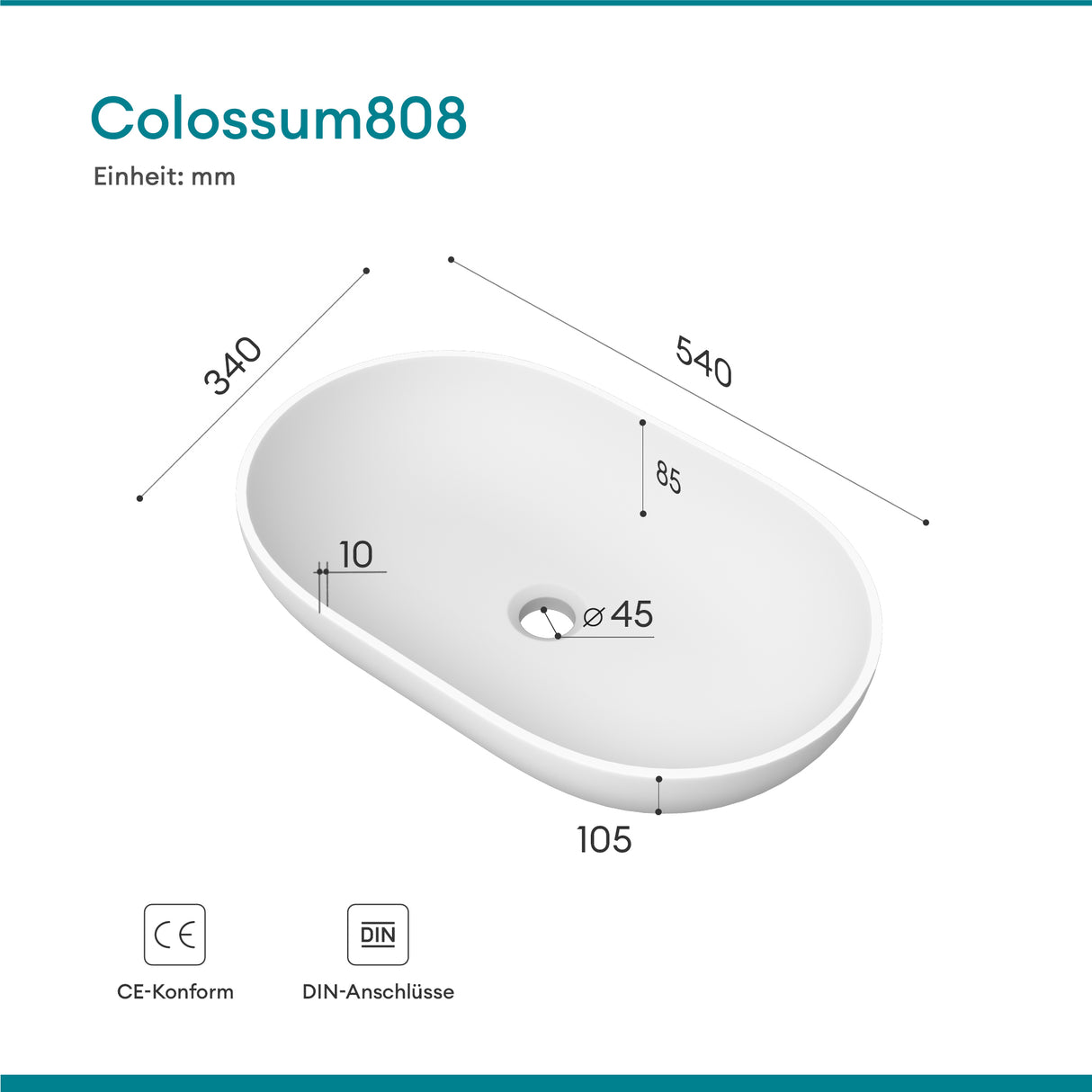 glasvilla Lavabo da Appoggio da Marmo Fuso Lavandino Bagno da Appoggio Colossum808