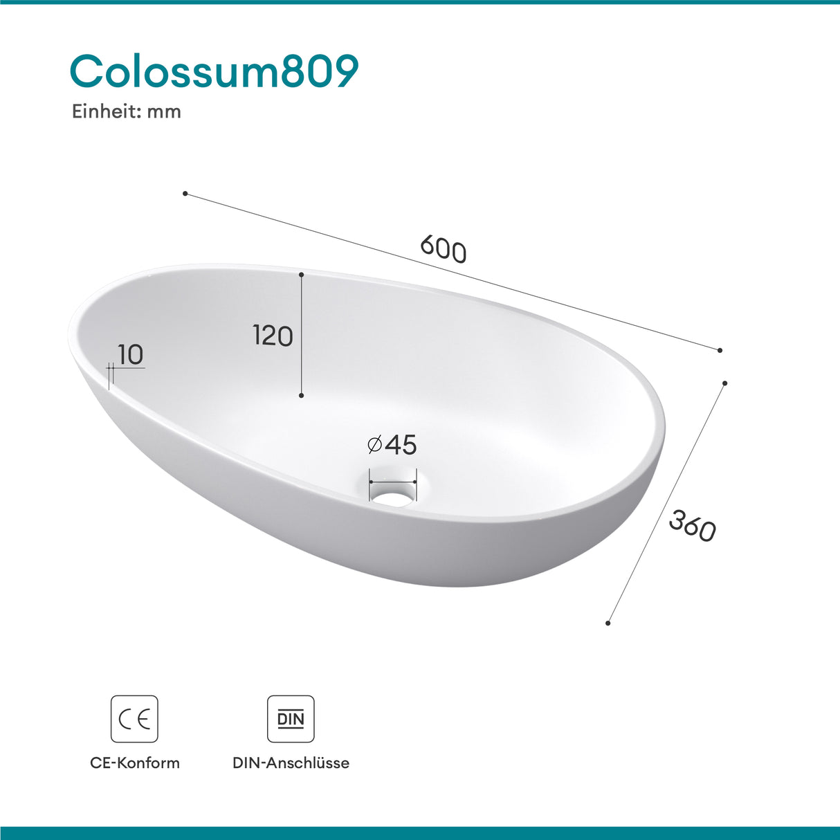 glasvilla Waschbecken oval Aufsatzwaschbecken ohne Hahnloch und Überlauf Col809