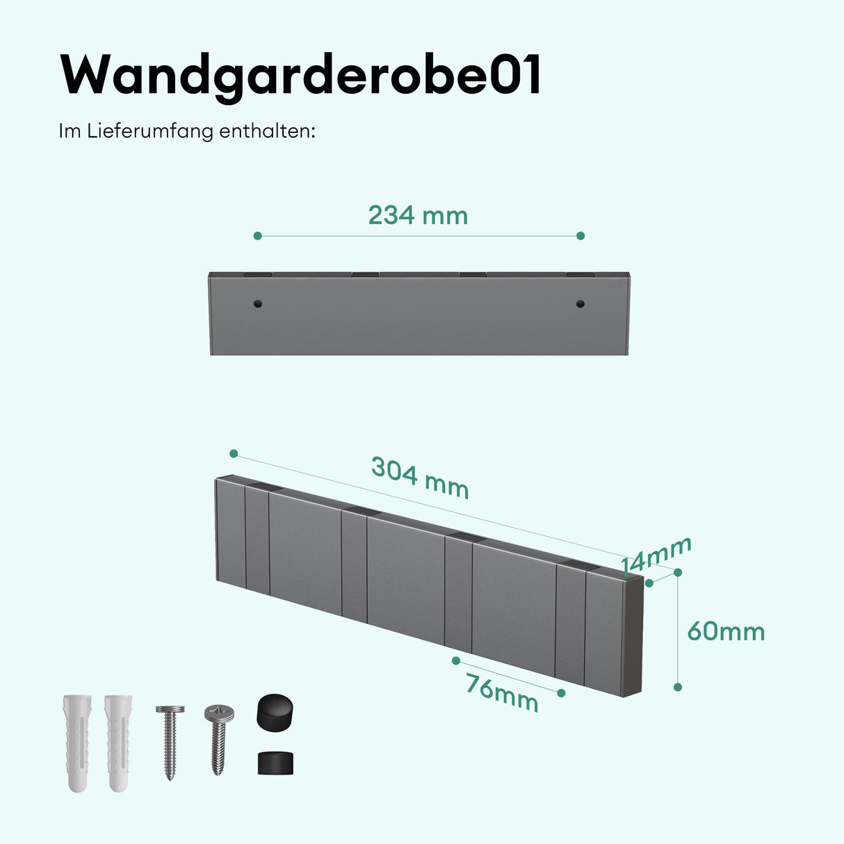 glasvilla Wandgarderobe Wandhaken aus Aluminium Garderobe mit klappbaren Haken Garderobenleiste Garderobenhaken Kleiderhaken