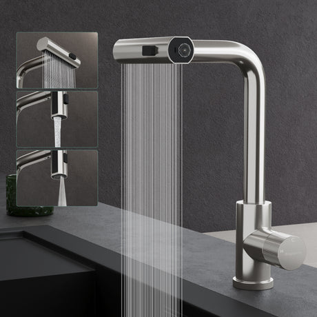 glasvilla Rubinetto per Cucina, 3 Modalità con Doccetta Estraibile, Rubinetto Lavello Cucina in Acciaio Inossidabile 304 con Cartuccia Ceramica, Tubi e Accessorri, Design Moderno Turnix-02