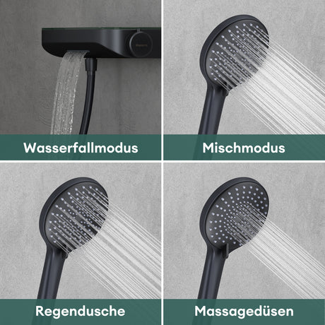 glasvilla Thermostat Badewannenarmatur mit Handbrause Wannenarmatur Wannenthermostat 4 Strahlarten Wandarmatur für Badewanne aus Messing inkl. Brauseschlauch Duschsystem8