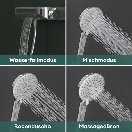 glasvilla Soffione Doccia con 4 Modalità, Doccino per Doccia in Ottone con Tubo Flessibile da 1.5m, Telefono Doccia Universale Facile da Installare Duschsystem8