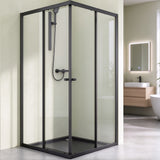 glasvilla Duschkabine con puerta corredera doble puerta de ducha entrada de esquina vidrio real efecto loto 6mm vidrio de seguridad ESG Ravenna16K negro