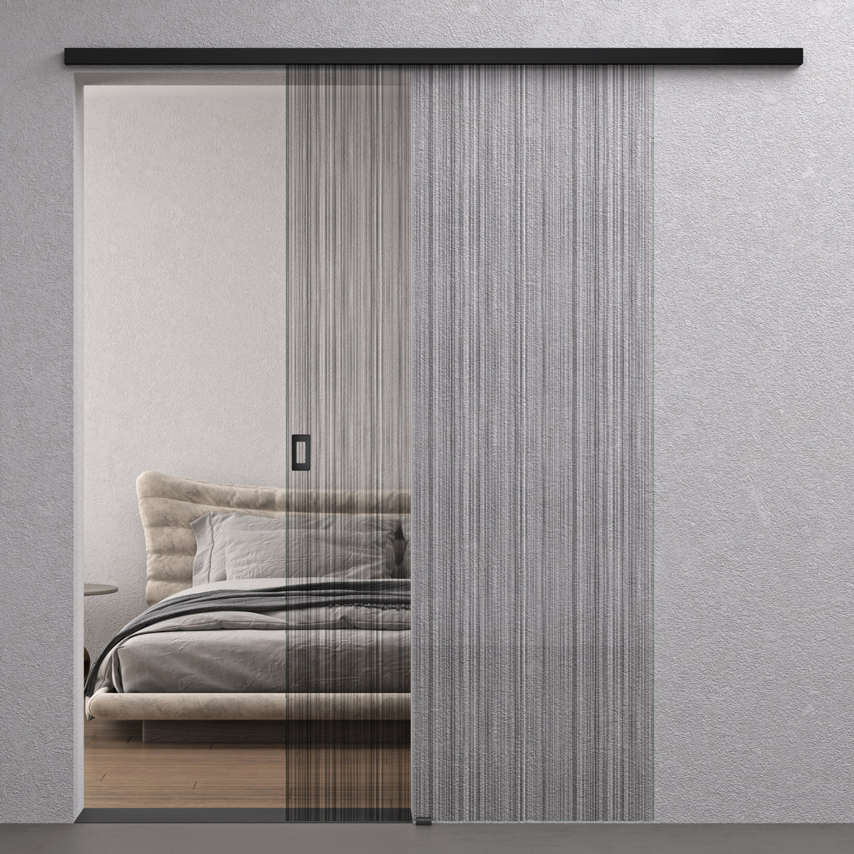 glasvilla Porta Scorrevole in Vetro Temperato 8mm, Binario e Maniglia in Lega di Alluminio per Bagno Cucina Studio Ufficio, Muranino-001