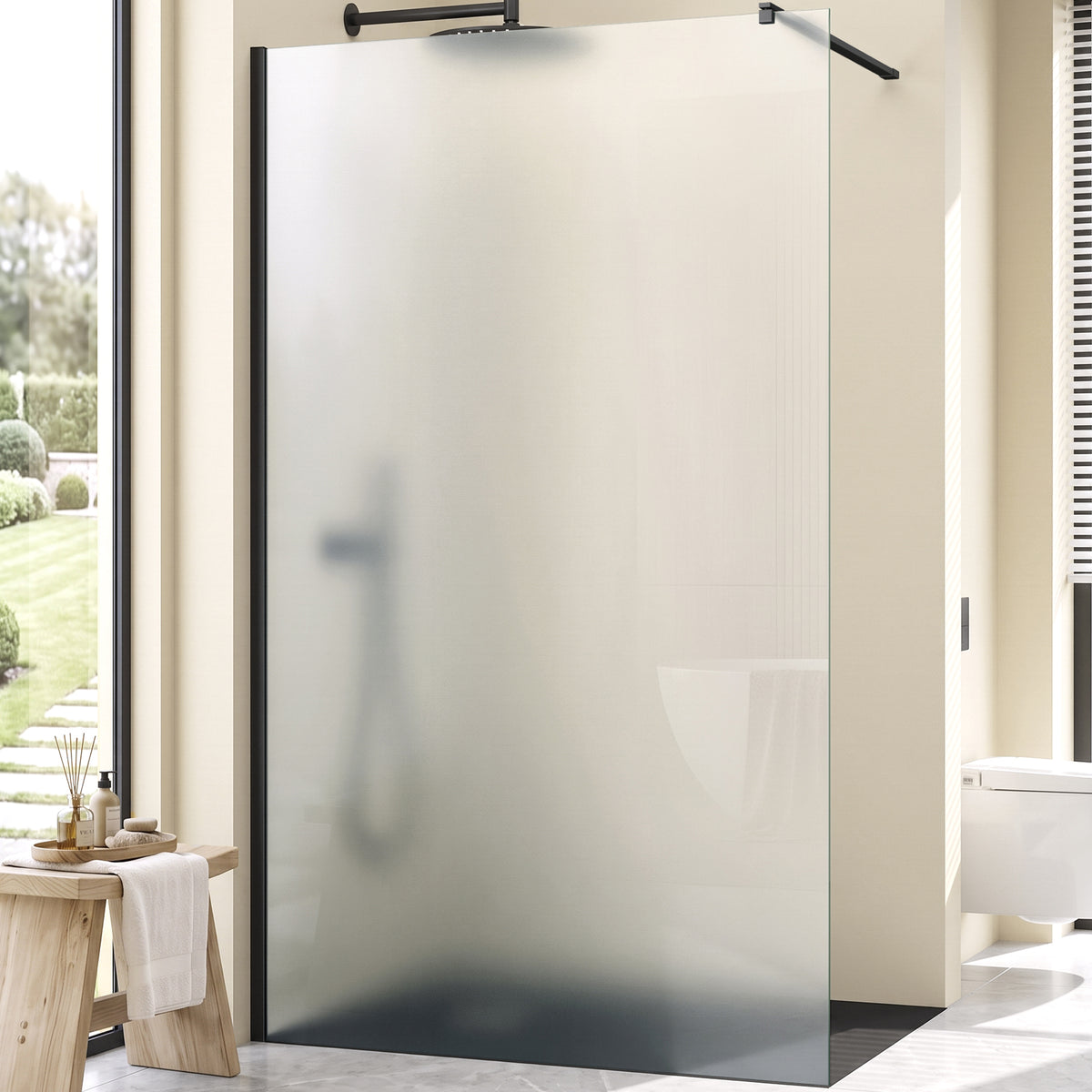 glasvilla Duschwand für Dusche Duschabtrennung Walk-In Dusche Duschtrennwand Schwarz 10mm ESG-Sicherheitsglas NANO Glas Vollsatiniert BRAM1/BRAM3 Bremen02VS