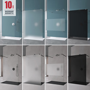 Paroi de douche Glasvilla avec 2 barres de support pour douche à l'italienne, verre trempé de sécurité 8 mm avec nano-revêtement, stabilisateur rectangulaire, Bremen01+2