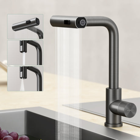 glasvilla Rubinetto per Cucina, 3 Modalità con Doccetta Estraibile, Rubinetto Lavello Cucina in Acciaio Inossidabile 304 con Cartuccia Ceramica, Tubi e Accessorri, Design Moderno Turnix-02