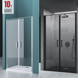 Porte de douche Glasvilla, porte de niche, cabine de douche, cabine de douche chromée et noire, porte battante à 180°, double porte, verre de sécurité trempé 8 mm, nano-revêtement, verre clair avec mécanisme de levage et d'abaissement, Teramo66