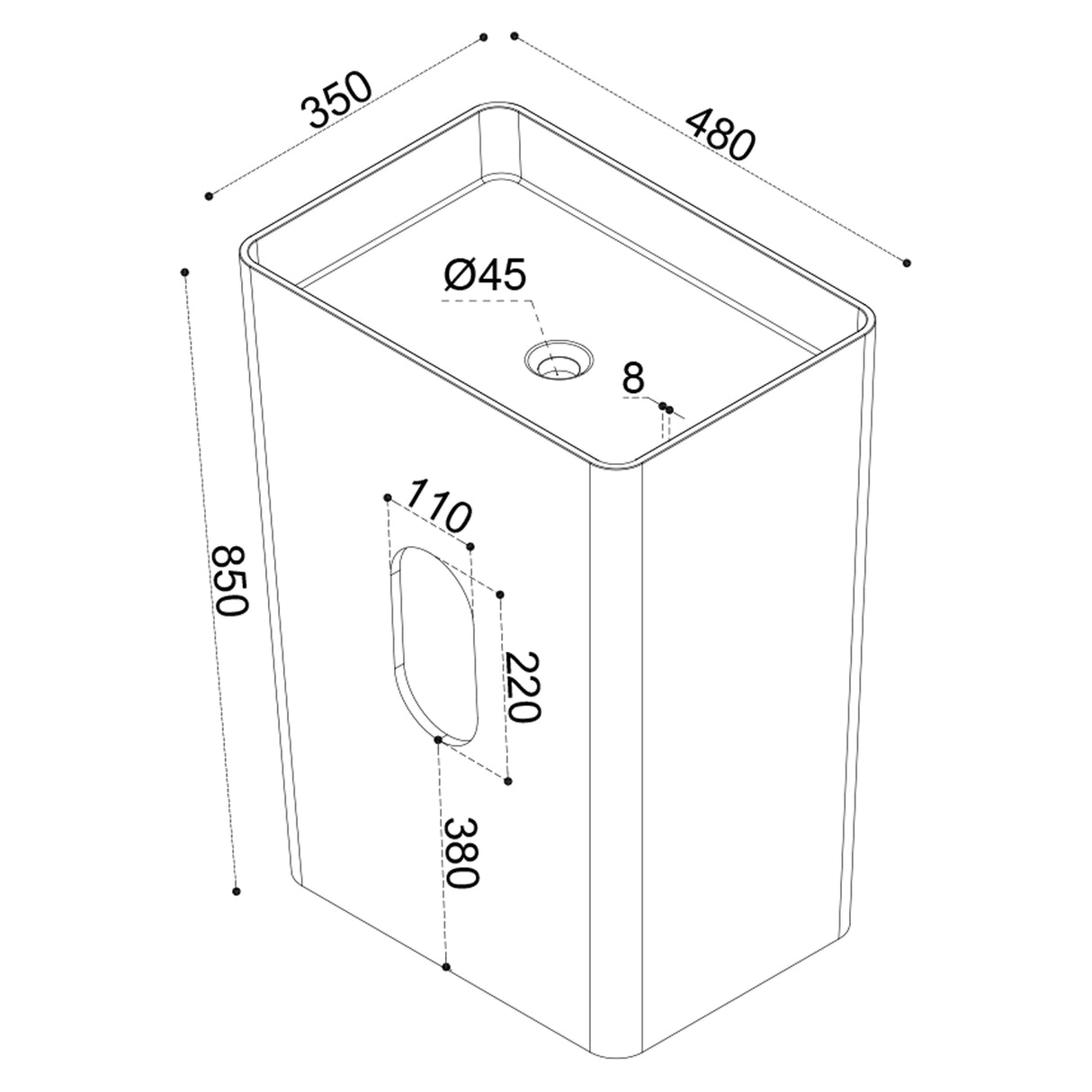 lavabo de diseño glasvilla freestanding Col36 blanco de mineral compuesto, BTH: 60x42x80cm