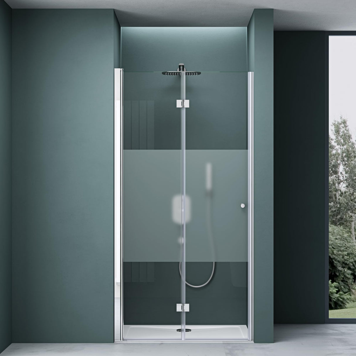 glasvilla Duschtür Nischentür dusche Duschabtrennung Duschkabine mit Drehfalttür ESG-Sicherheitsglas inkl. NANO-Beschichtung in Klarglas und Teilsatiniert Teramo26K+MS