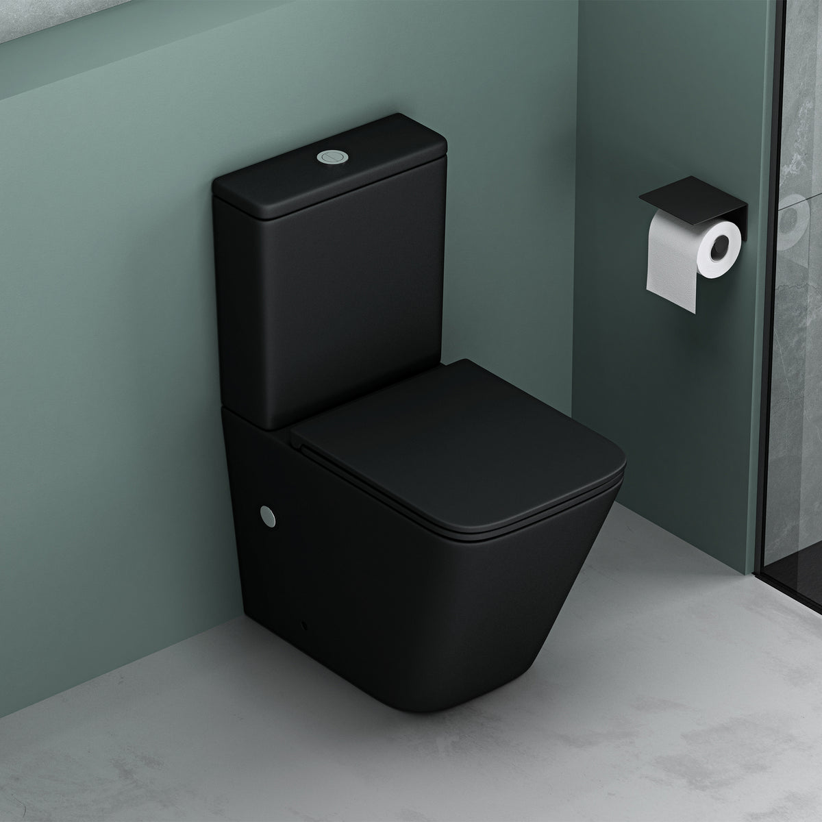 glasvilla Stand WC mit Spülkasten spülrandloses-WC bodenstehende-Toilette aus Keramik, weiß/matt schwarz  36x63x82cm, mit Absenkautomatik inkl. Spülkasten, Stand112T