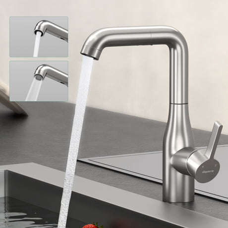 glasvilla Rubinetto per Cucina, 2 Modalità con Doccetta Estraibile, Rubinetto Lavello Cucina in Acciaio Inossidabile 304 con Cartuccia Ceramica, Tubi e Accesorri, Turnix-04