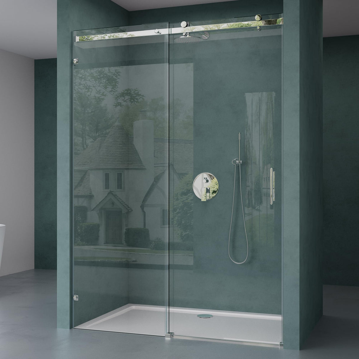 glasvilla Duschtür Nischentür dusche Duschabtrennung Duschkabine Schiebetür 8mm ESG in Klarglas mit NANO 4-Punktbefestigung Teramo04-2