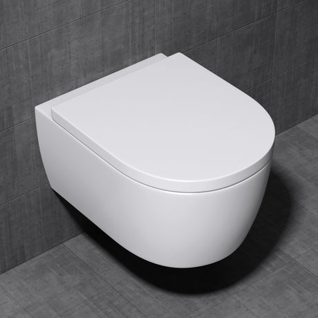 glasvilla Hänge WC Toilette Wand-WC Spülrandlos Weiß aus Keramik Wandmontage mit Absenkautomatik