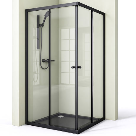 Cabine de douche Glasvilla avec double porte coulissante, porte d'angle, verre véritable effet lotus, verre de sécurité trempé 6 mm Ravenna16K noir