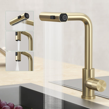 glasvilla Rubinetto per Cucina, 3 Modalità con Doccetta Estraibile, Rubinetto Lavello Cucina in Acciaio Inossidabile 304 con Cartuccia Ceramica, Tubi e Accessorri, Design Moderno Turnix-02