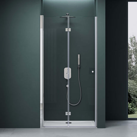 glasvilla Duschtür Nischentür dusche Duschabtrennung Duschkabine mit Drehfalttür ESG-Sicherheitsglas inkl. NANO-Beschichtung in Klarglas und Teilsatiniert Teramo26K+MS