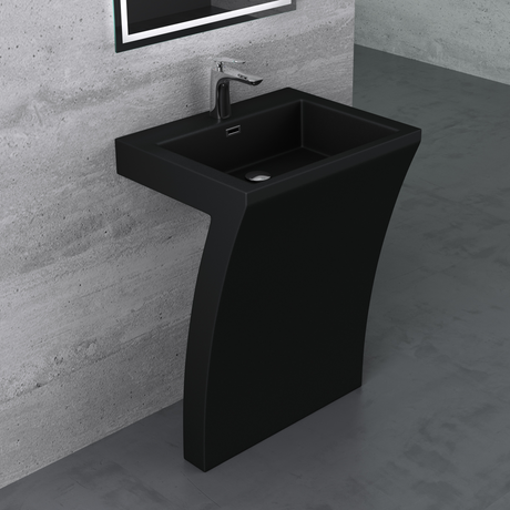 Lavabo sur pied Glasvilla, design carré, table de lavabo sur pied Col07, design en marbre reconstitué, espace de lavage, colonne de lavage, colonne sur pied