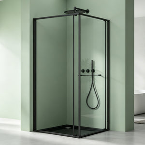 glasvilla Box Doccia Angolare, Vetro Temperato Trasparente 6mm con Rivestimento Nano, Profilo in Alluminio, Maniglia Inox, Cabina Doccia Reversibile, Ravenna69K