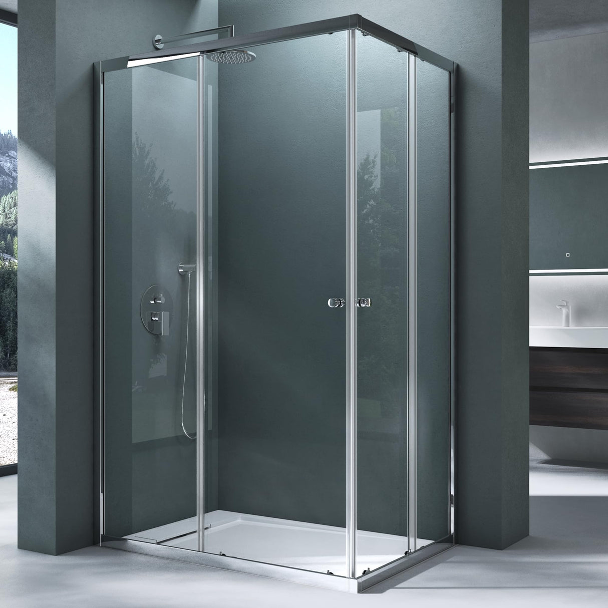 glasvilla Duschkabine mit Doppel-Schiebetür Duschtür Eckeinstieg Echtglas Lotuseffekt 6mm ESG-Sicherheitsglas Ravenna16K
