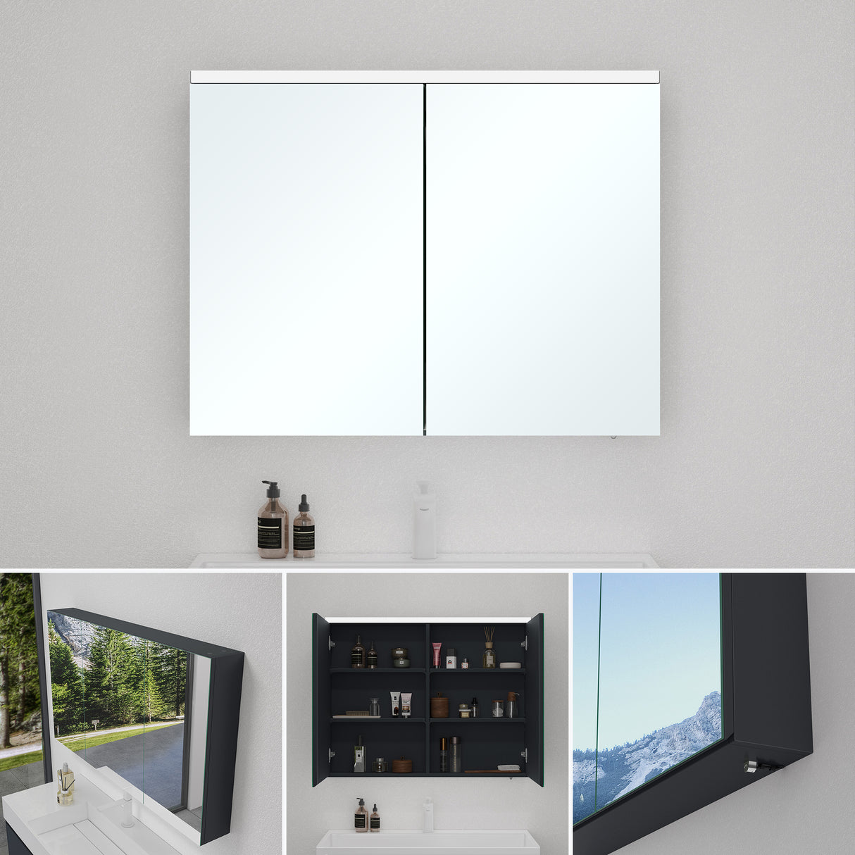 glasvilla Spiegelschrank Bad mit LED Beleuchtung Badezimmerschrank Hängeschrank Badezimmerspiegel Spiegelschrank-03