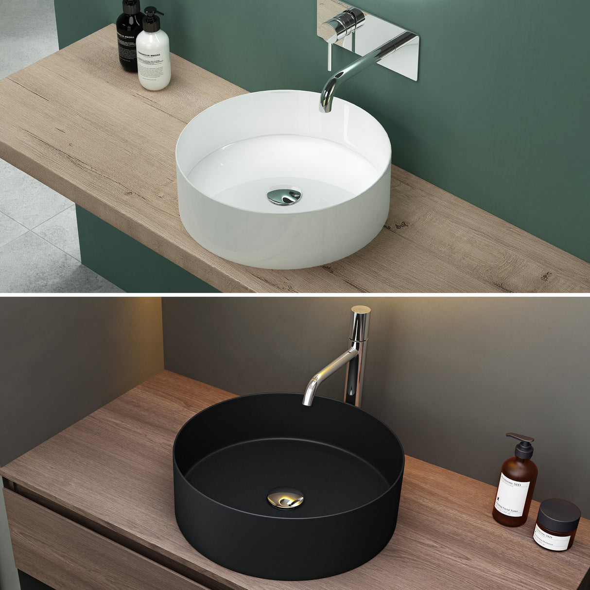 glasvilla Lavabo da Appoggio in Ceramica Lavandino Bagno Rotondo con Nano Rivestimenti Brüssel203