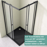 glasvilla Duschkabine con puerta corredera doble puerta de ducha entrada de esquina vidrio real efecto loto 6mm vidrio de seguridad ESG Ravenna16K negro