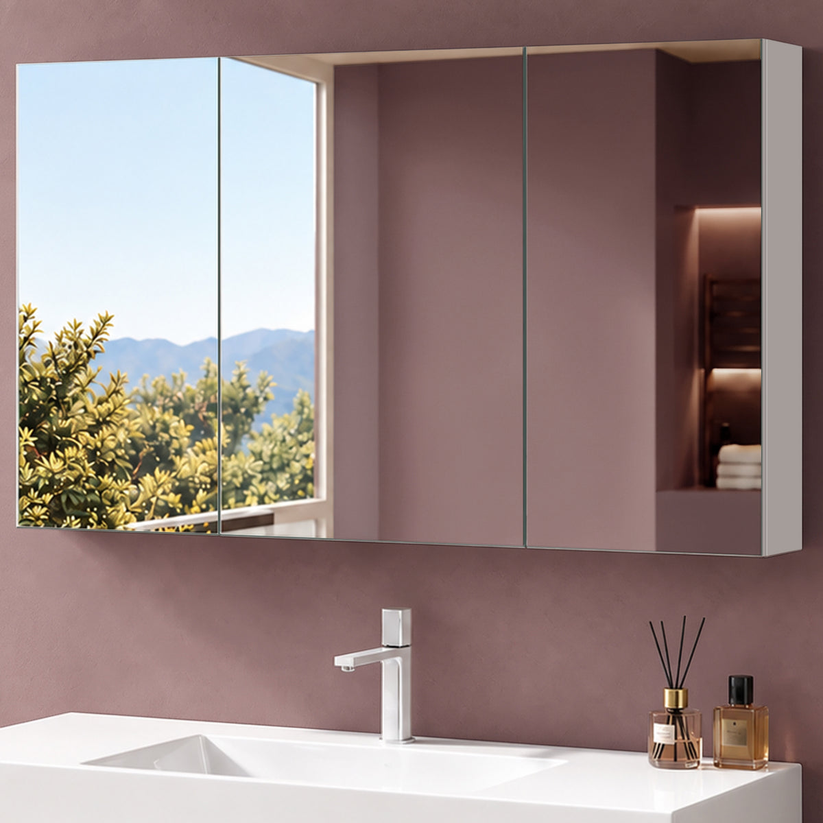 glasvilla Armoire de Toilette avec Portes Miroir | Armoire de Salle de Bain Murale | Miroir de Salle de Bain Armoire Miroir Spiegelschrank-02