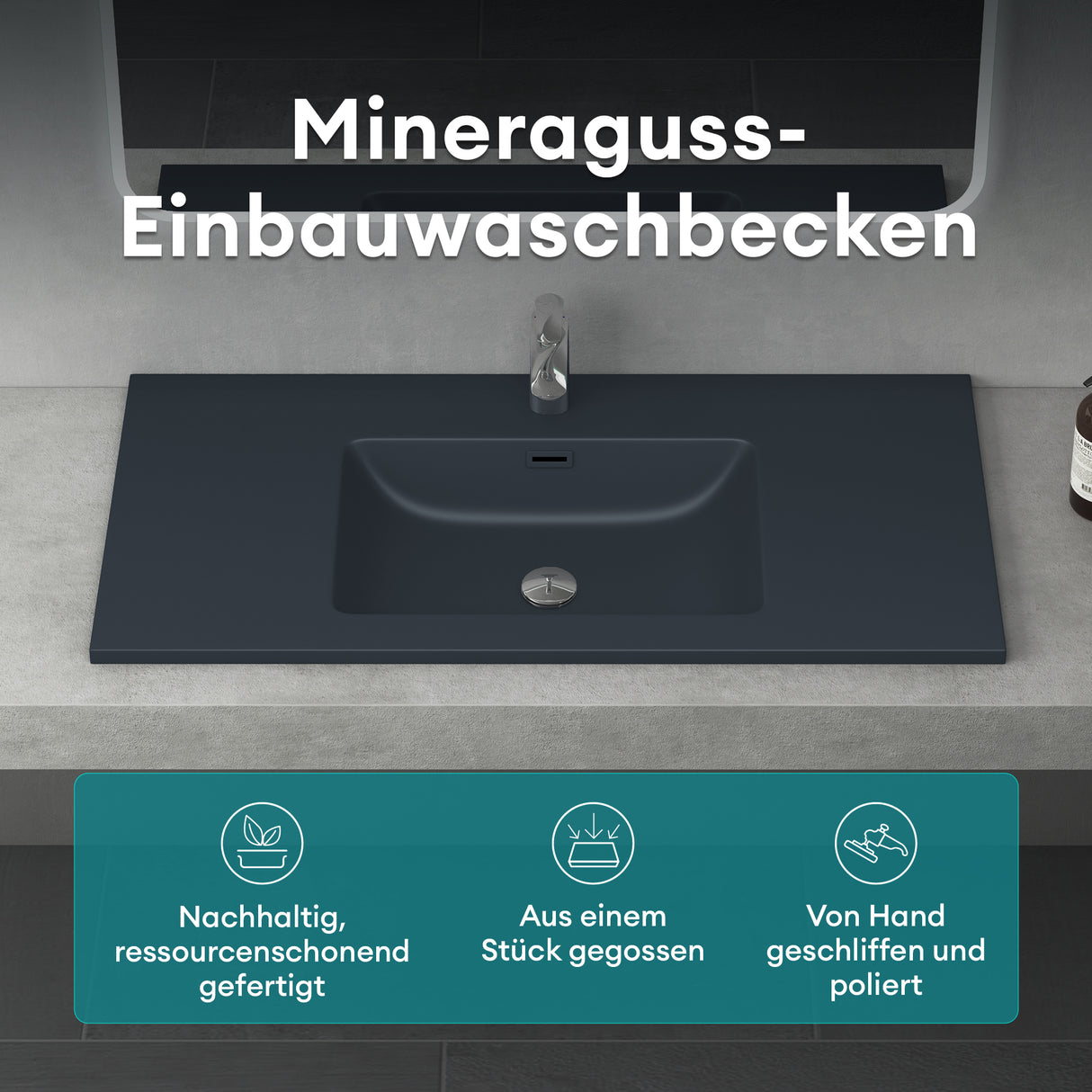 glasvilla Waschbecken Einbauwaschbecken Waschtisch Einbauwaschtisch aus Mineralguss Col02