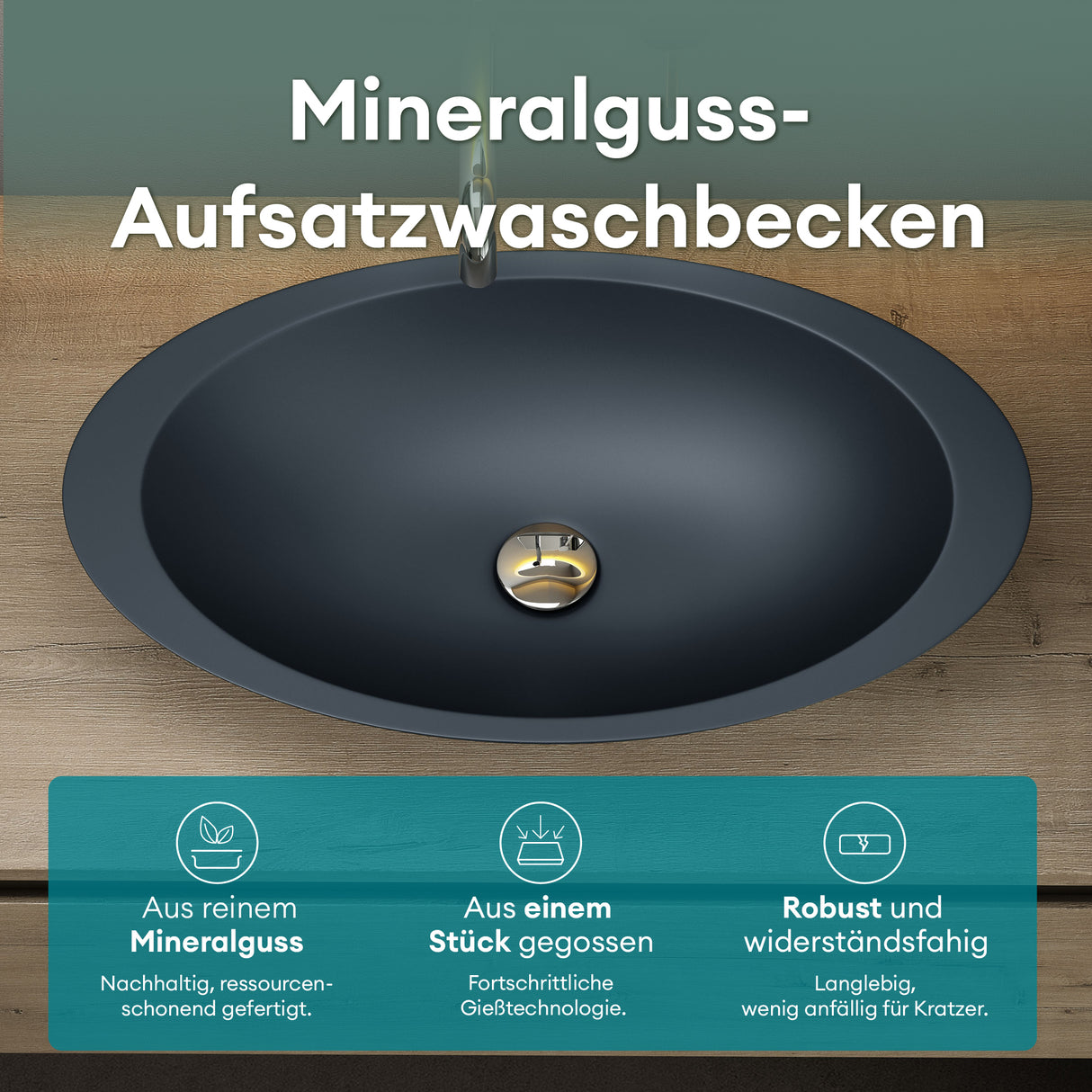 Glasvilla Lavabo sobre encimera de mineral fundido Col802, Diseño moderno, superficie suave y resistente